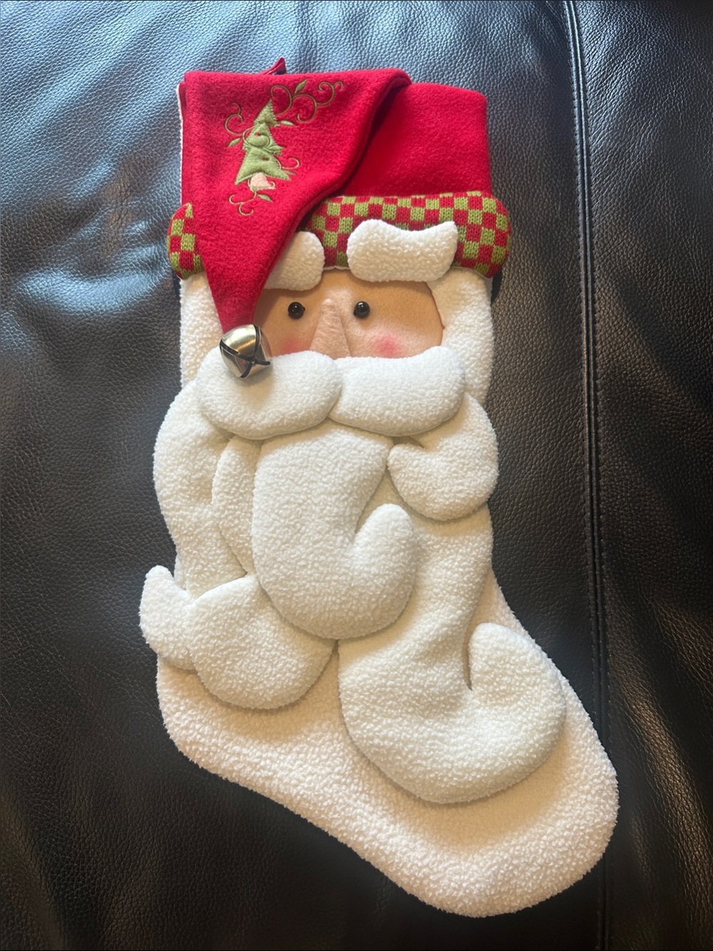 Plush Santa Christmas Stocking with Red Hat
